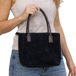 Giani Bernini Vintage Black Suede Tote with Gold Accent and Brown Leather Handle